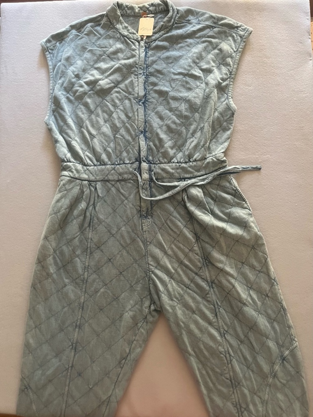 NWT Free People  Blue Quilted Utility Jumpsuit Large